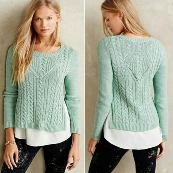 Moth Sweaters - Moth Anthropologie Mint Layered Sweater Large